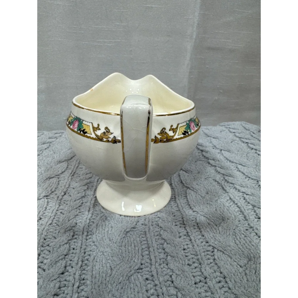 Vintage Floral Footed Creamer Pitcher Gold Trim Gilt Cream Ceramic‎ Crazed